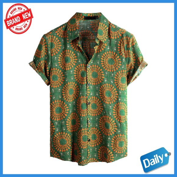 Other - Men's Casual Button Down Shirt, Short Sleeve, Lightweight Cotton Blend